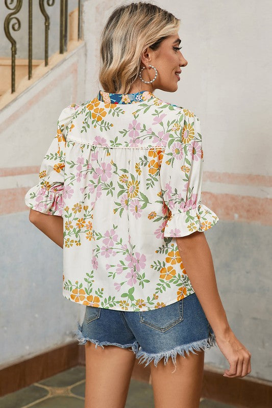 Ephirix™ Multicolor V Neck Half Sleeve Floral Shirt