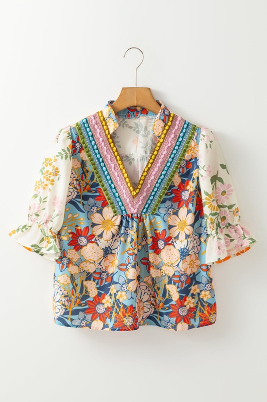 Ephirix™ Multicolor V Neck Half Sleeve Floral Shirt