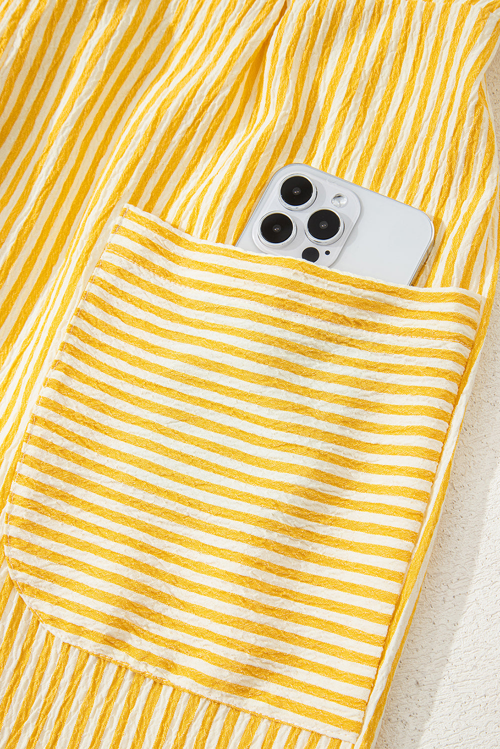 Ephirix™ Stripe Shoulder Tie Smocked Back Wide Leg Casual Romper