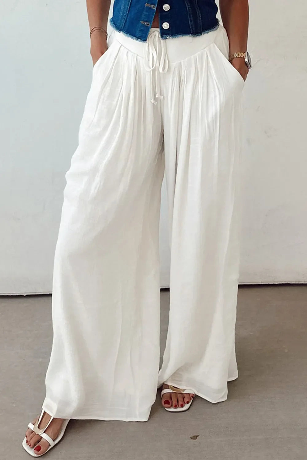 Ephirix™ Flowy Wide Leg Pants with Drawstring Waist