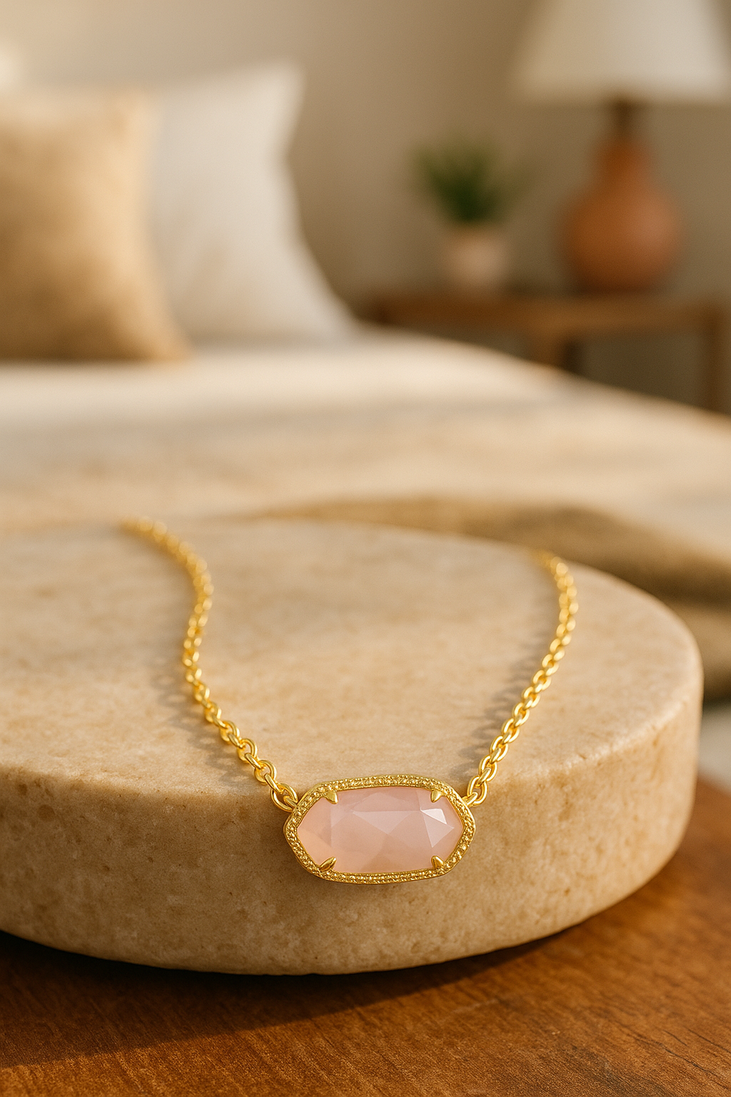 Pendant Necklace™ - 14k Gold-Plated Jewelry with Pink Stone - 18 Inches