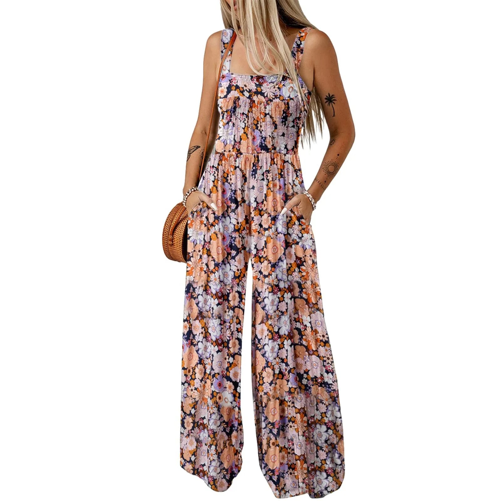 Bloom & Move™ - Floral Sleeveless Jumpsuit with Pockets