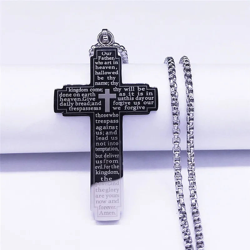 Ephirix™ Lord's Prayer Scribble Cross Necklace