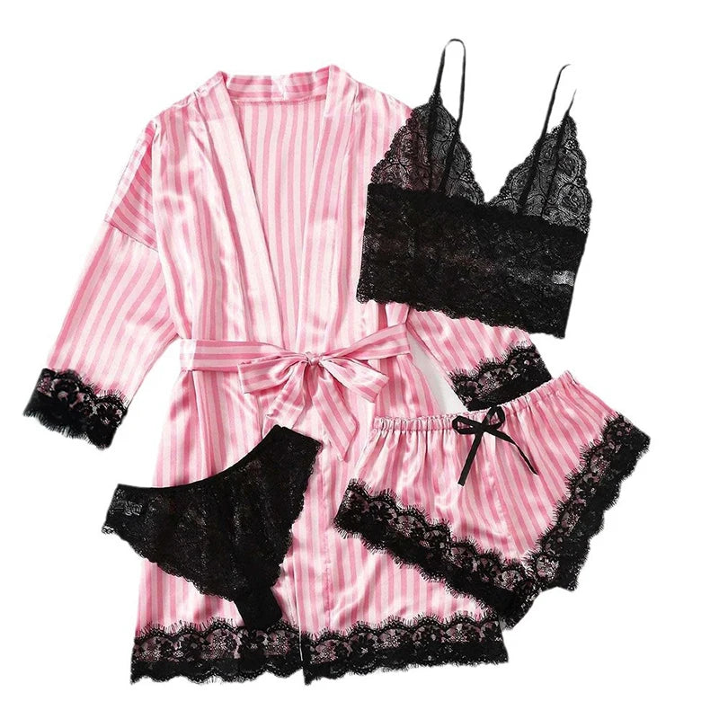 Ephirix™ Lace Satin 4-Piece Pajama Set