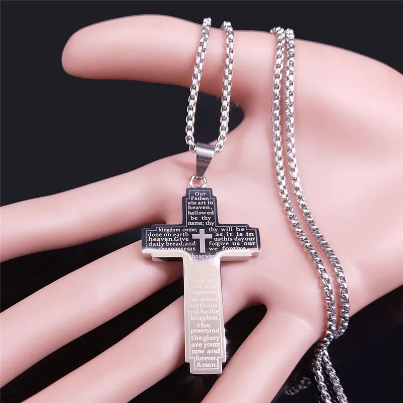 Ephirix™ Lord's Prayer Scribble Cross Necklace