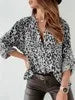 Ephirix™ Full Size Leopard Print Roll-Tab Sleeves Blouse Plus Size