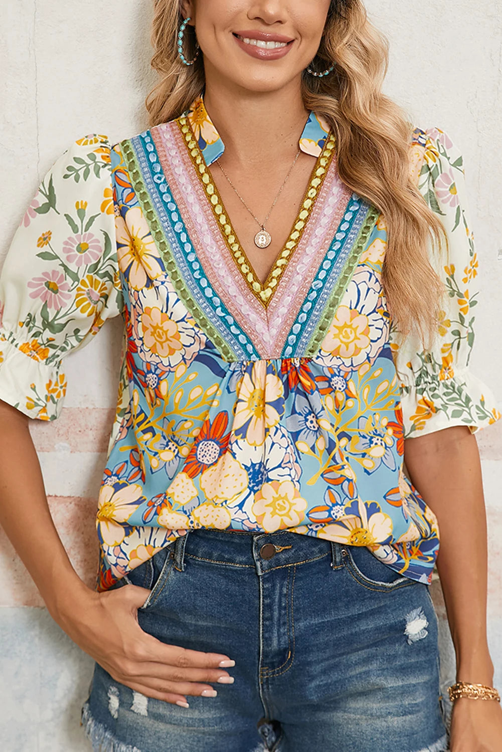 Ephirix™ Multicolor V Neck Half Sleeve Floral Shirt
