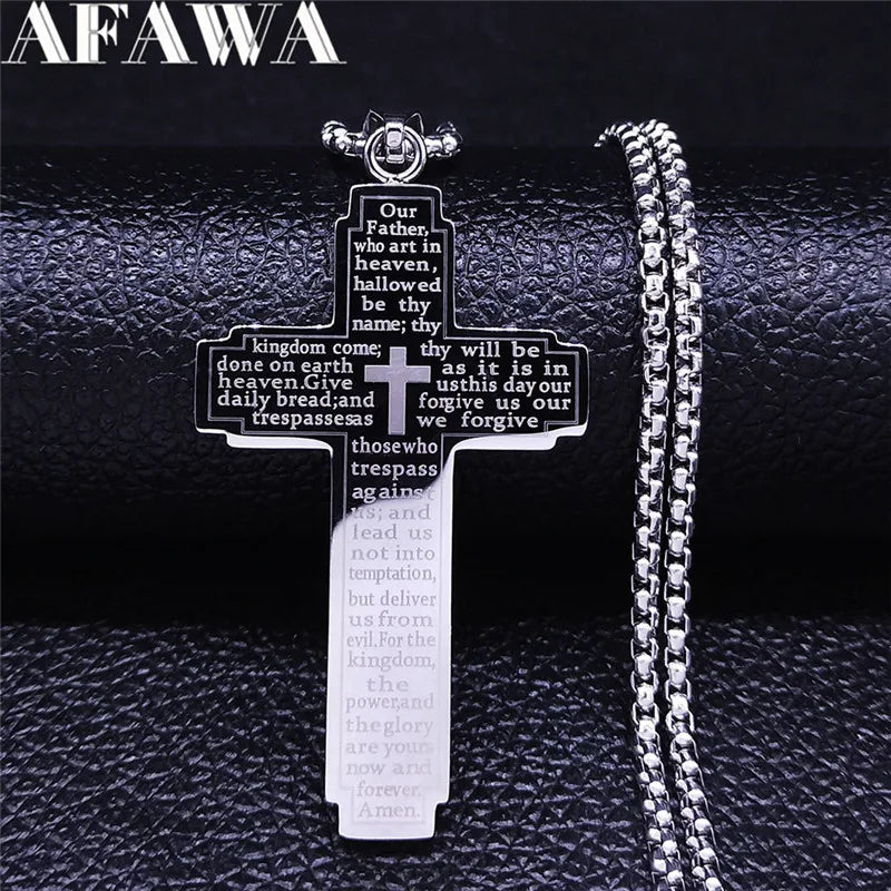 Ephirix™ Lord's Prayer Scribble Cross Necklace