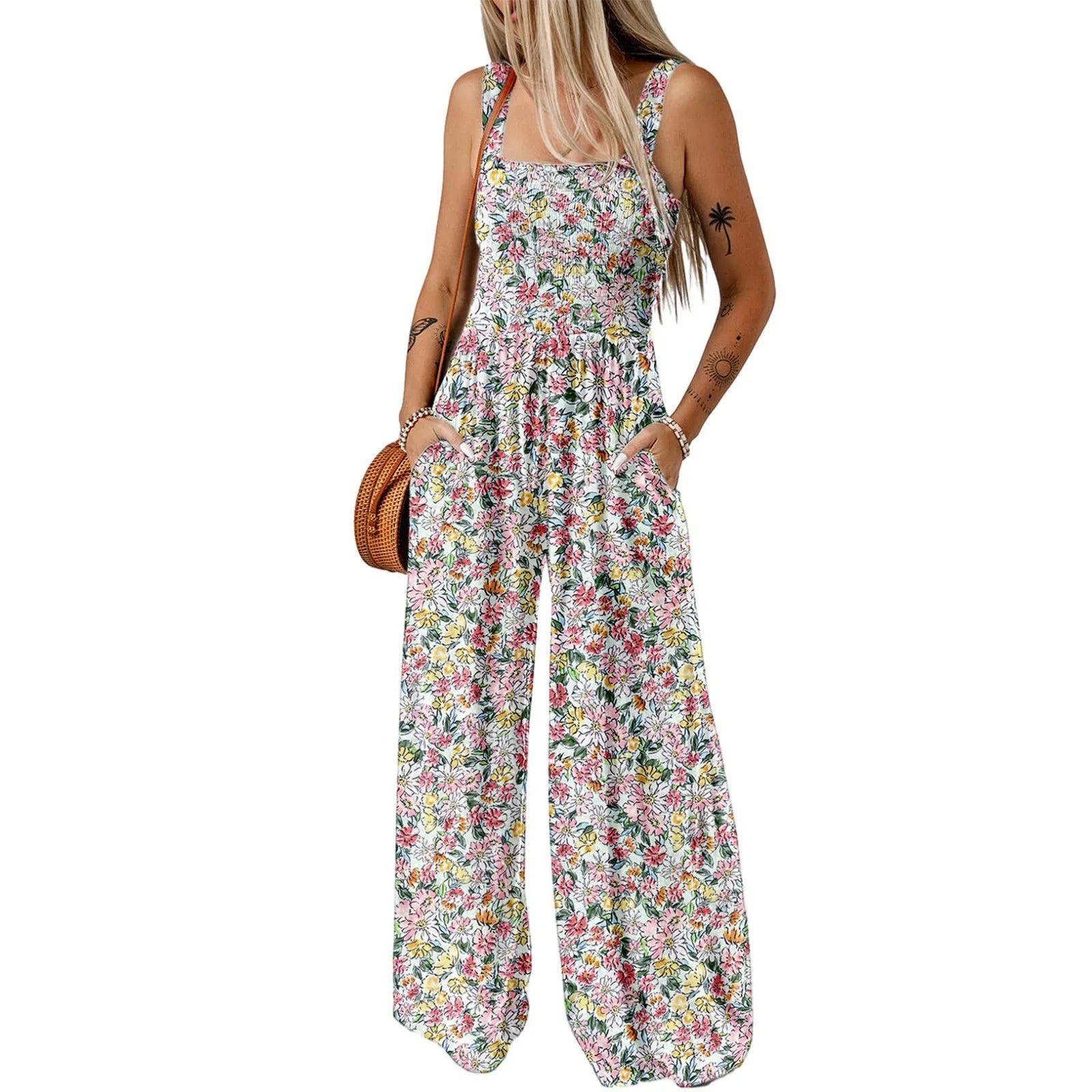 Bloom & Move™ - Floral Sleeveless Jumpsuit with Pockets