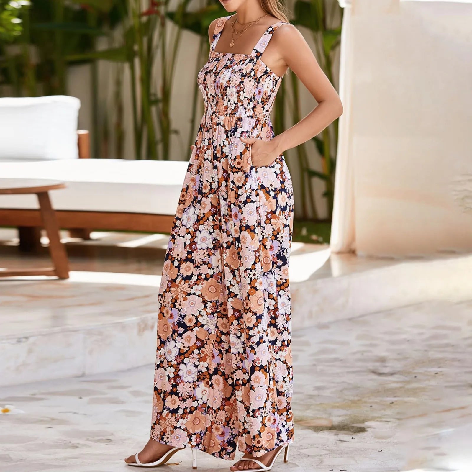 Bloom & Move™ - Floral Sleeveless Jumpsuit with Pockets