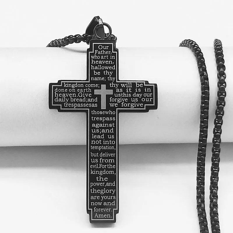 Ephirix™ Lord's Prayer Scribble Cross Necklace