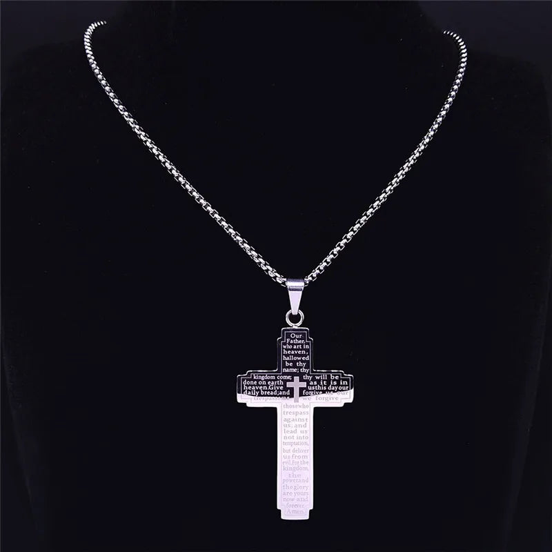 Ephirix™ Lord's Prayer Scribble Cross Necklace