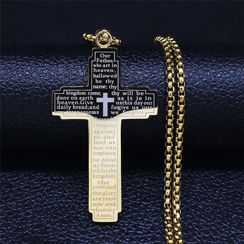 Ephirix™ Lord's Prayer Scribble Cross Necklace