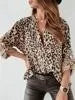Ephirix™ Full Size Leopard Print Roll-Tab Sleeves Blouse Plus Size