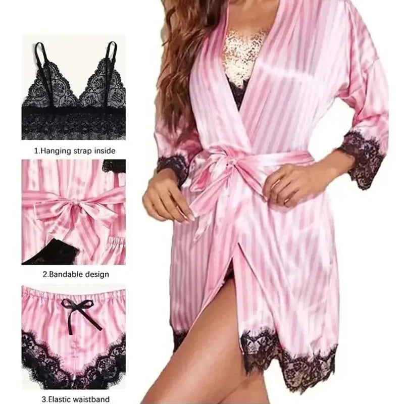 Ephirix™ Lace Satin 4-Piece Pajama Set