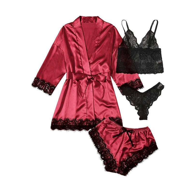 Ephirix™ Lace Satin 4-Piece Pajama Set