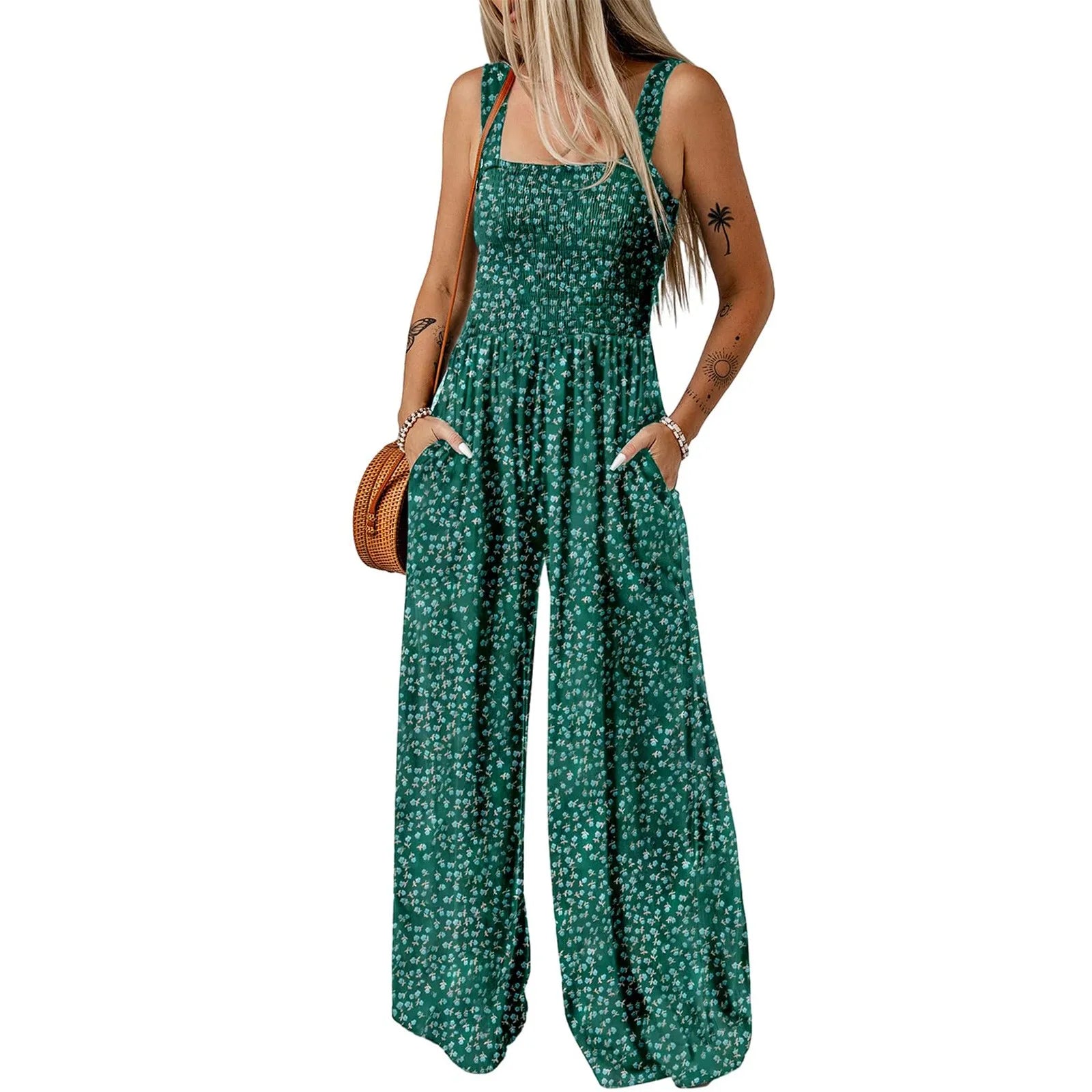 Bloom & Move™ - Floral Sleeveless Jumpsuit with Pockets