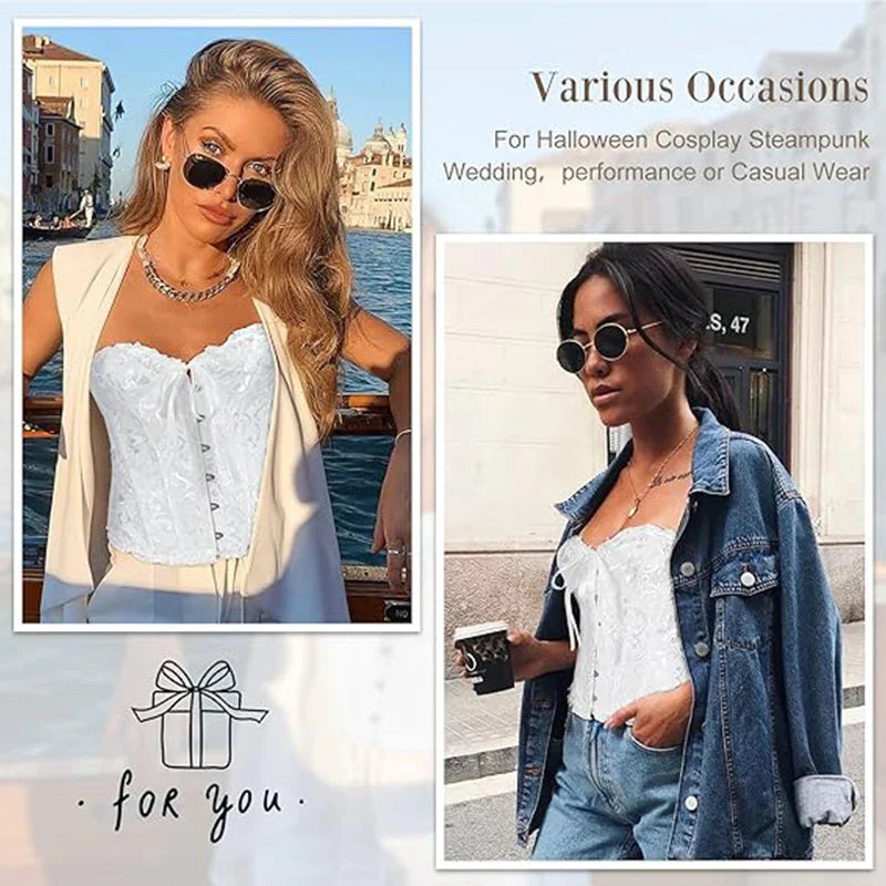 Ephirix™ Women Lace-Up Sexy Floral Boned Corset Overbust Bustier Body Shaper Lingerie Top