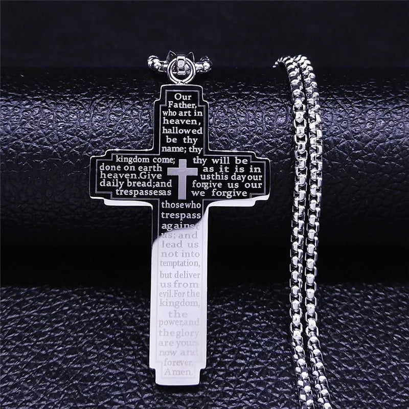 Ephirix™ Lord's Prayer Scribble Cross Necklace