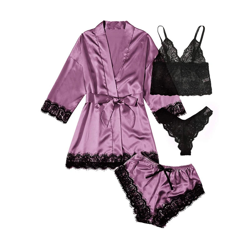 Ephirix™ Lace Satin 4-Piece Pajama Set