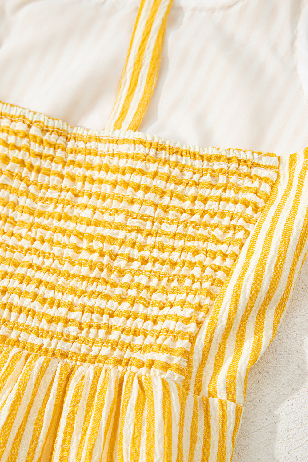 Ephirix™ Stripe Shoulder Tie Smocked Back Wide Leg Casual Romper