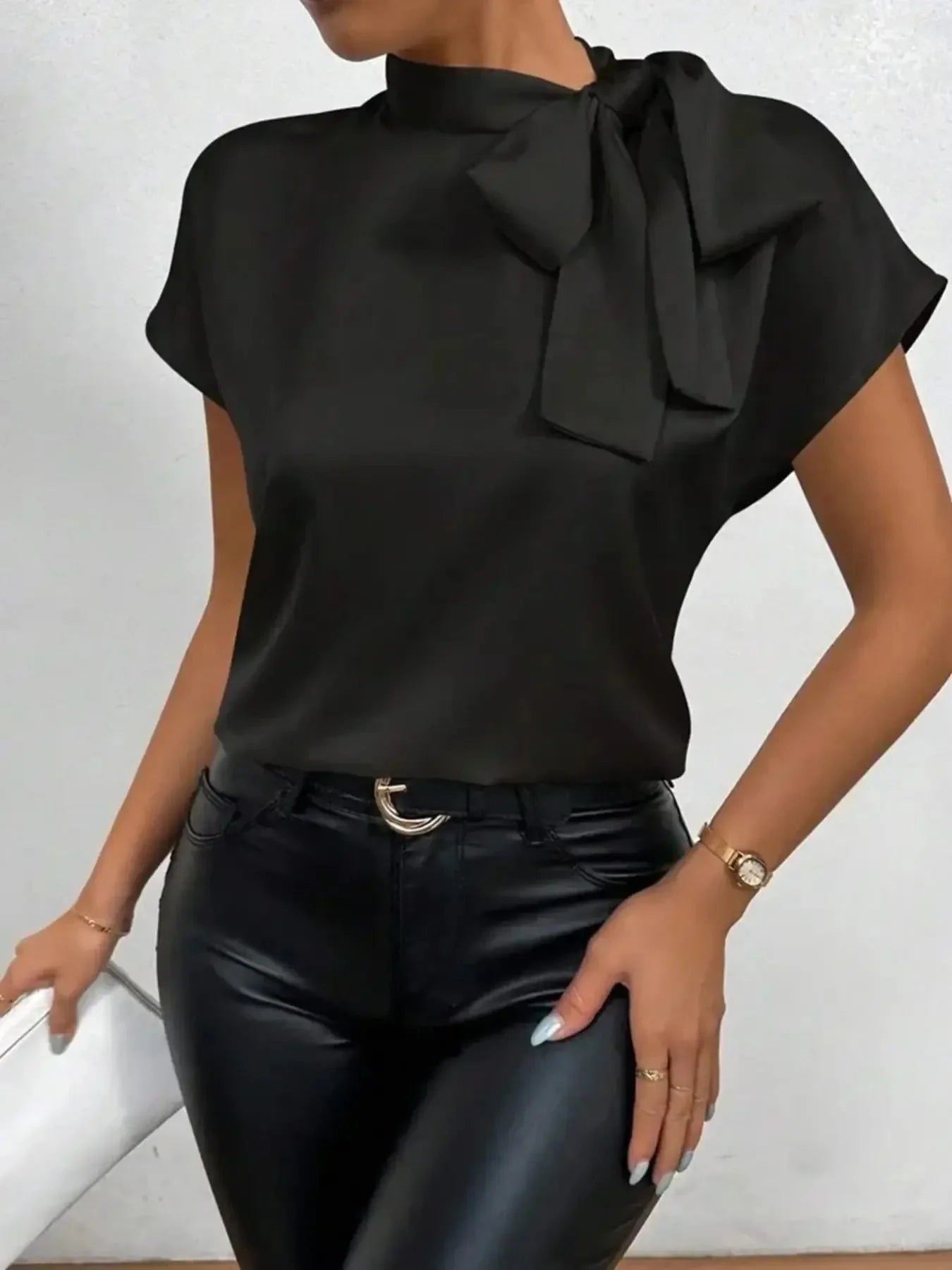 Ephirix™ Satin Bow Tie Neck Blouse