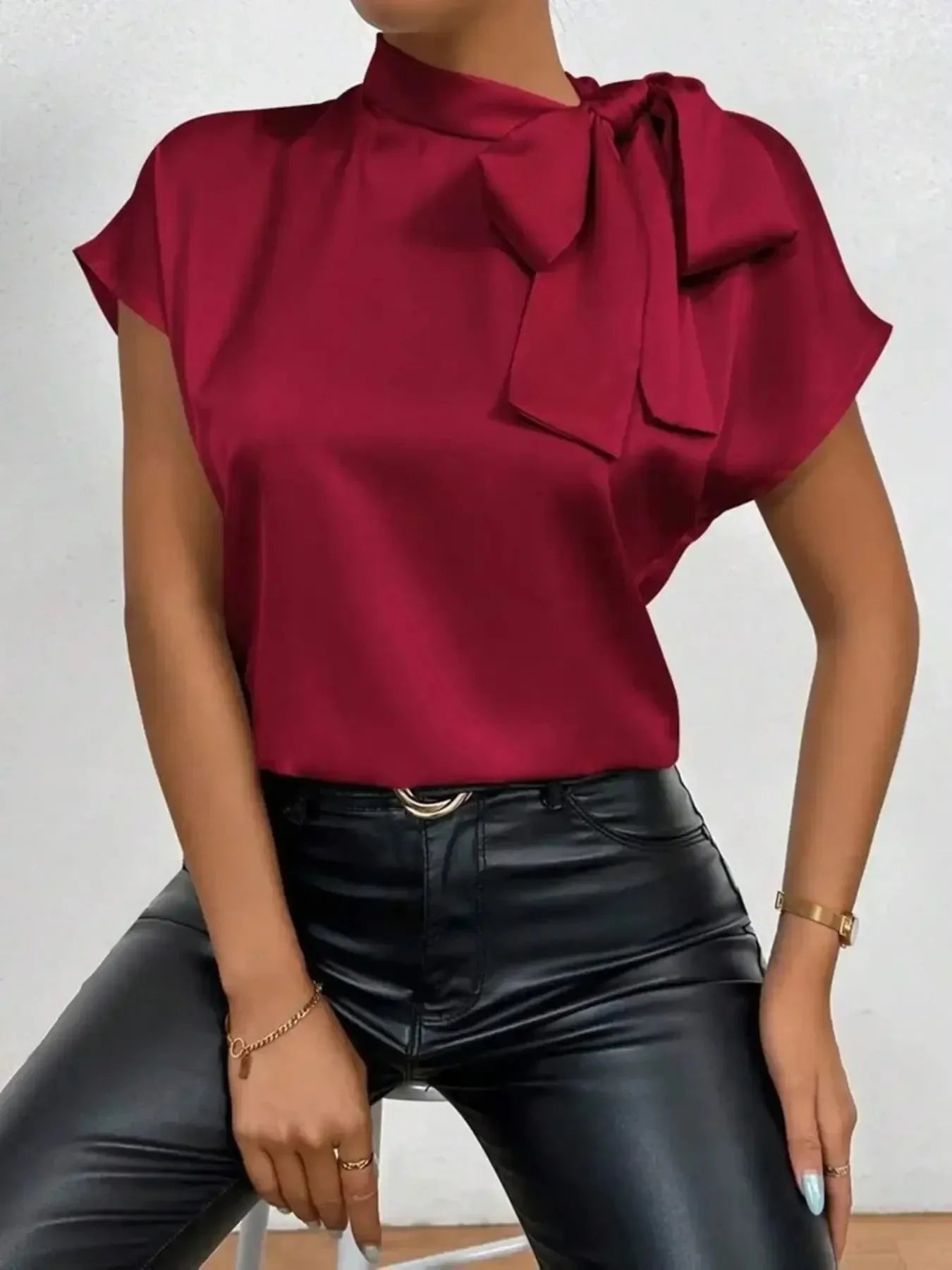 Ephirix™ Satin Bow Tie Neck Blouse