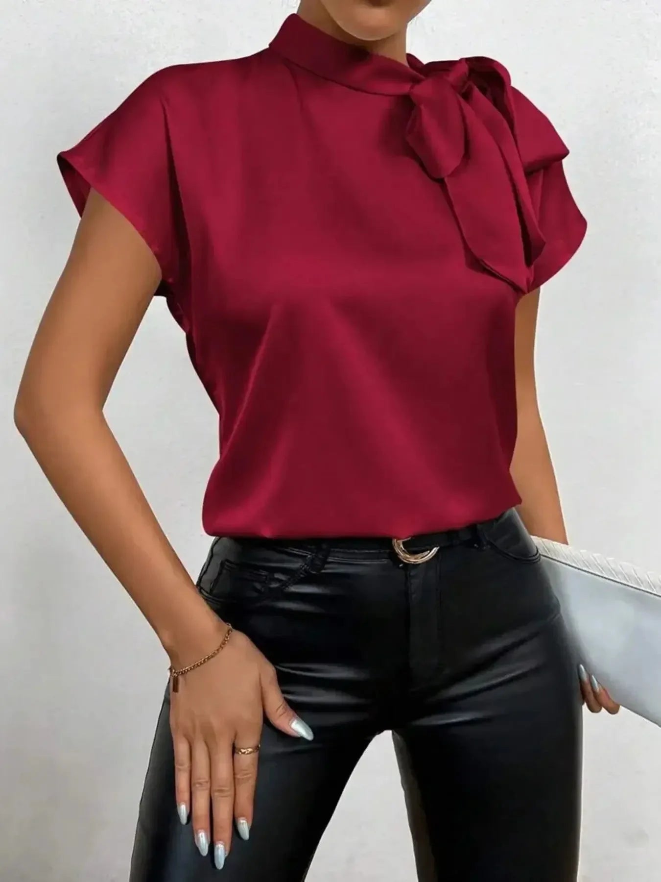 Ephirix™ Satin Bow Tie Neck Blouse